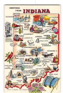 Indiana IN Vintage Postcard Map of Hoosier State
