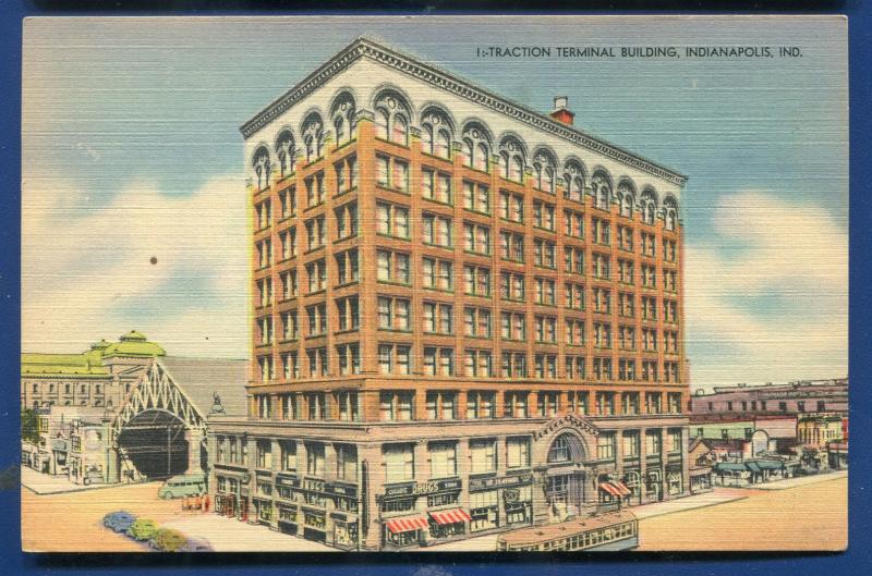 Traction Terminal Building #3 Indianapolis Indiana IN railway trolley postcard