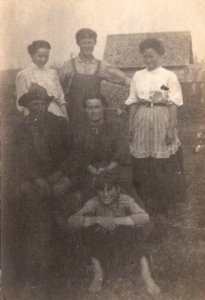 RPPC Real Photo Postcard - Early 1900s Family Photo on Farm - Barefoot Boy