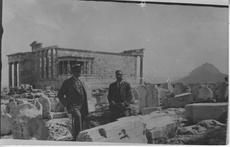 Two Men In Suits Erechtheum Greece Greek Temple Porch Caryatids RPPC Postcard