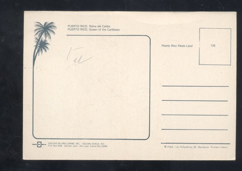 PUERTO RICO FLAG ISLAND MAP ADVERTISING POSTCARD