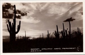 Sunset Saguaro National Monument Arizona AZ Cactus Frashers RPPC Postcard H25