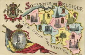 belgium, Prince Albert, Les Neuf Provinces (1905) Map Postcard