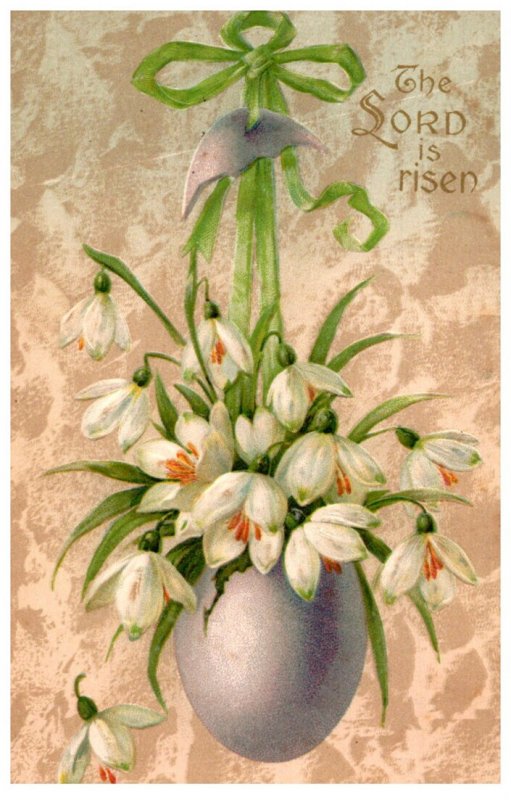 Easter .  Flowers in hanging pot,The Lord has Risen