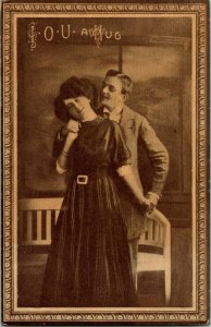 Vtg Postcard 1912 Romance - I.O.U. A Hug - Printed Frame Sepia Litho