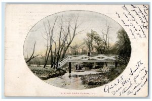 1907 In Wing Park Bridge River Lake Elgin Illinois IL Vintage Antique Postcard