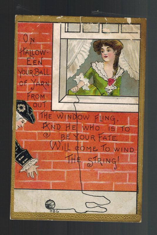 1910 Postcard Cover Halloween Ball of yarn Poem Hatrtford CT