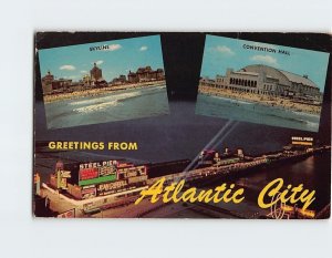 Postcard Skyline Convention Hall & Steel Pier Greetings Atlantic City New Jersey