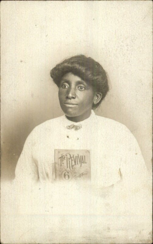 Black Americana Woman Holding THE REVIVAL Book or Sheet Music c1910 RPPC G19