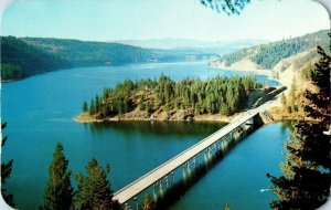 Postcard Blue Creek Bay Bridge Coeur D Alene Idaho Posted 1958