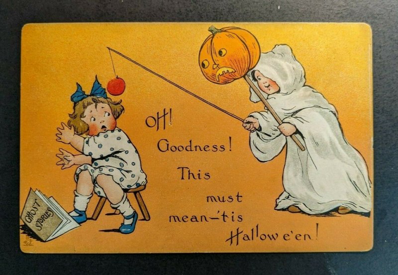 Mint Vintage Oh Goodness Embossed Illustrated Halloween Postcard