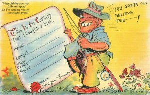 Comic Humor Fishing Exaggeration Ray Walters Fish list #C-218 Postcard 20-9739