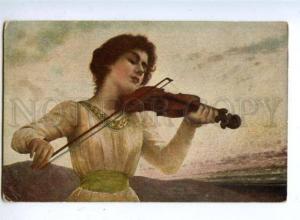 159516 Evening Prelude VIOLINIST Lady by SAVINI vintage Rus PC