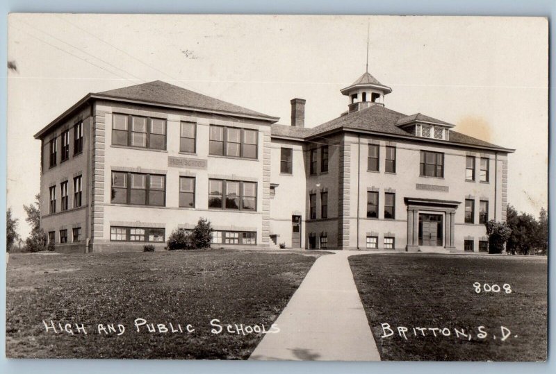 Britton South Dakota SD Postcard RPPC Photo High And Public School Building