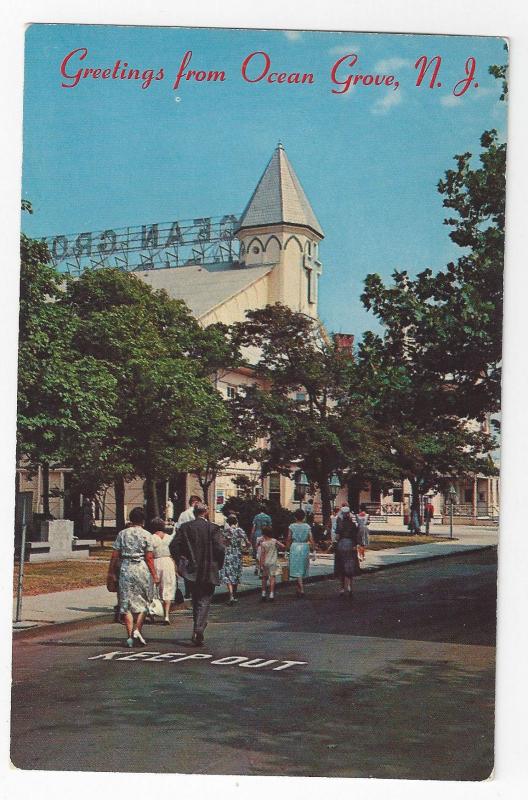 Greetings From Ocean Grove NJ Auditorium Sunday Services Vintage Postcard