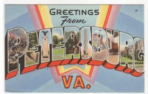 Greetings from Petersburg Virginia Large Letter Linen 1951 postcard