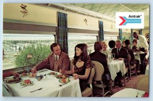 c1950's Amtrak Deluxe Dining Car Feature Superb Service Passenger Train Postcard