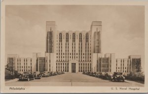 RPPC Postcard US Naval Hospital Old Cars Philadelphia PA