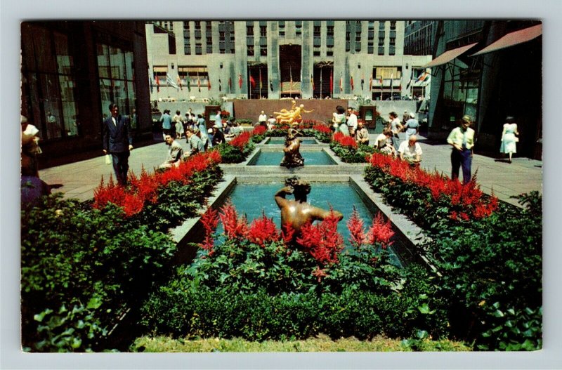 New York City NY- New York, Garden Plaza, Rockefeller Center, Chrome Postcard 