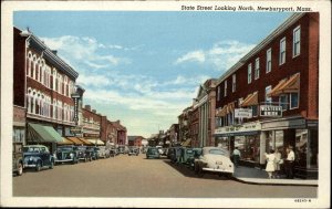 Newburyport Massachusetts MA Street Scene Curteich c1940s Postcard