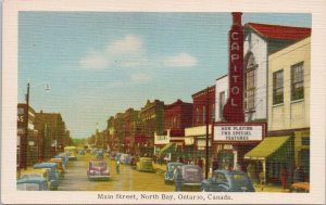 North Bay Ontario Main Street Capitol Theatre ON Jack Bain Linen Postcard E78