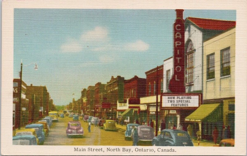 North Bay Ontario Main Street Capitol Theatre ON Jack Bain Linen Postcard E78