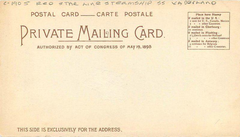 C-1905 Private Mailing Star Line Steamship Postcard Undivided 13466 