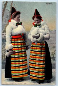 Dalarna Sweden Postcard Rattvik Women Wearing Jacket Winter Scene c1910