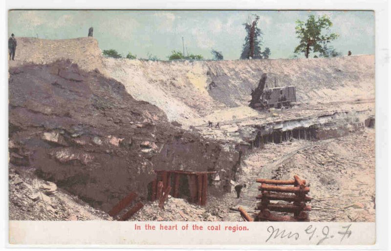 Open Cast Coal Mining Steam Shovel 1905c postcard