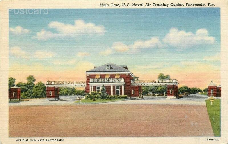 FL, Pensacola, Florida, Naval Training Station, Main Gate, Curteich No. 1B-H1027