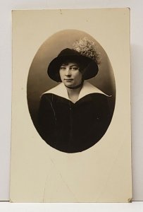 RPPC Woman Portrait Large Hat Real Photo Postcard G6