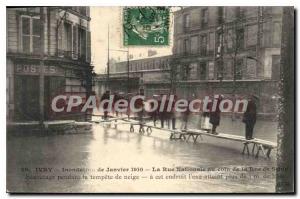 Postcard Old Ivry Flood From January 1910 National Street On Street Corner Se...