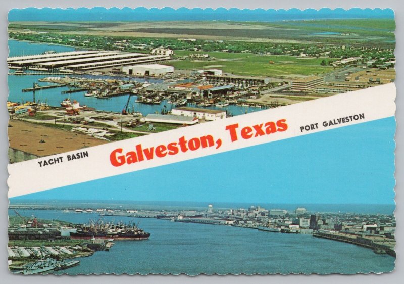 Transportation~Air View Yacht Basin & Port Galveston Texas~Continental Postcard 