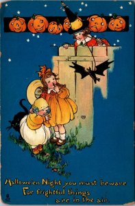 Halloween Night You Must Beware , Children By Fence Tuck 197 Postcard Y53