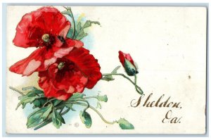 1910 Flower Embossed Leaf Glitter Sheldon Iowa Posted Vintage Antique Postcard