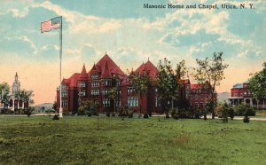 Vintage Postcard Masonic Home & Chapel Religious Building Grounds Utica New York