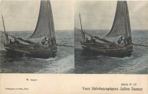 Lot 5 postcards early stereographic views life stereo scenes fishermen boats 