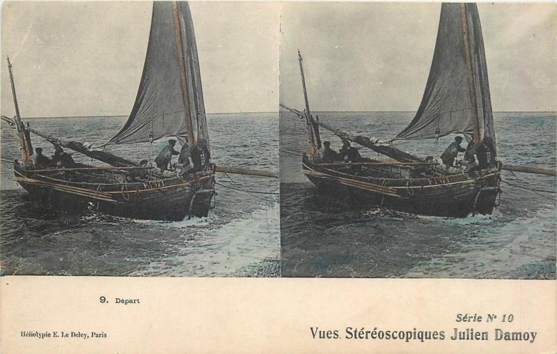 Lot 5 postcards early stereographic views life stereo scenes fishermen boats 