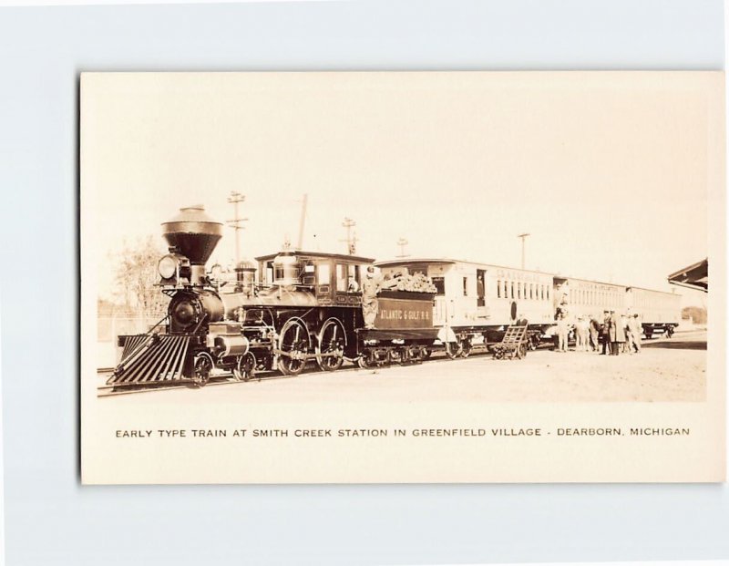 Postcard Early Type Train At Smith Creek Station In Greenfield Village, Michigan