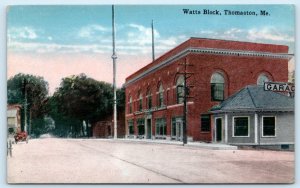 THOMASTON, Maine ME ~ Street Scene WATTS BLOCK c1910s Knox County Postcard
