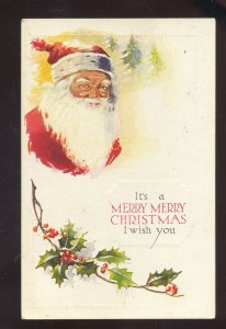 SANTA CLAUS FULL BEARD MERRY MERRY CHRISTMAS VINTAGE POSTCARD EMBOSSED