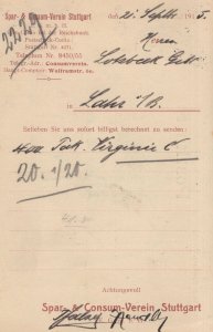 Spar & Consum Verein Stuttgart German WW1 Receipt Postcard