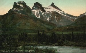 Vintage Postcard Three Sisters Canadian Rockies Alberta Canada Valentine & Sons