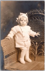 Infant Baby Child Photograph Cute Attire Rattan Chair Head Band Postcard