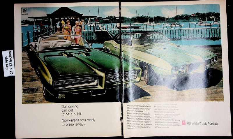 1968 GM Pontiac Firebird Green Lake Boats Vintage Print Ad 5228