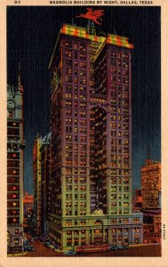 Texas Dallas Magnolia Building By Night 1957 Curteich