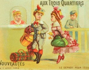 1870's-80's Lovely Train Station Scene Scottish Aux Trios Quartiers Card F85