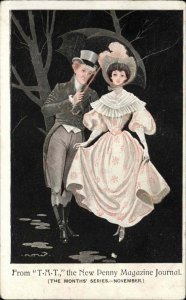 Victorian Woman Man Rain Umbrella TAT New Penny Magazine Journal Postcard