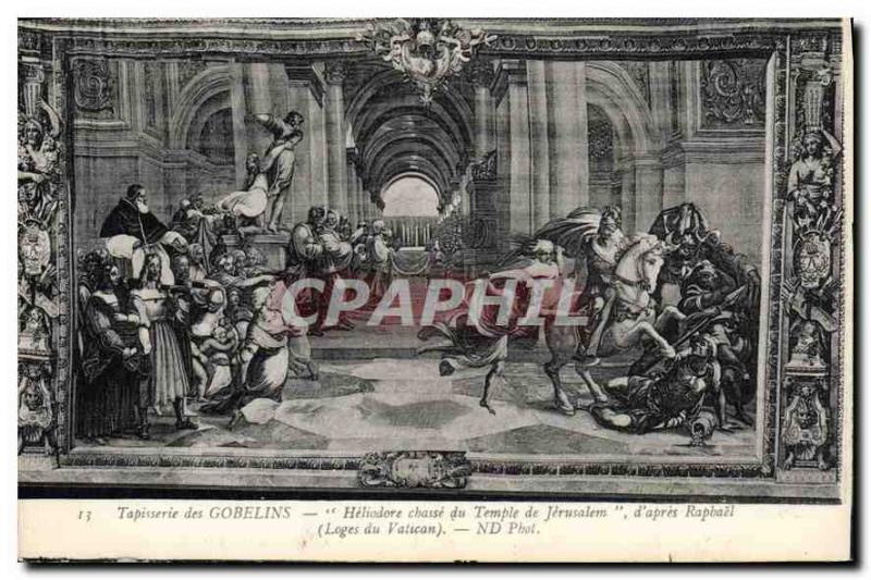 Postcard Old Gobelins Tapestry Heliodore Hunting of the Temple of Jerusalem a...