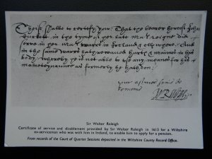 Historical Document SIR WALTER RALEIGH 1613 Wiltshire Ex Serviceman Pension RPPC